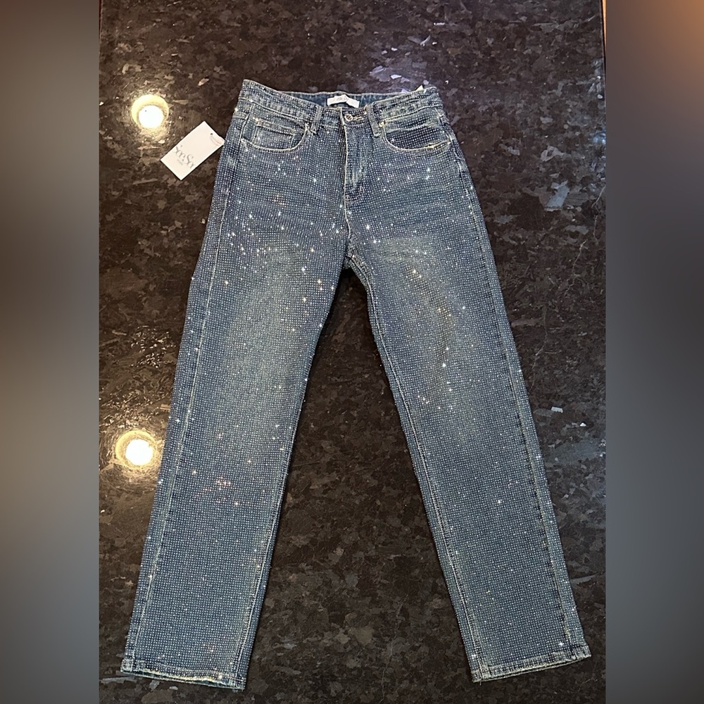 High Sparkle Blue Denim Jeans with Bling